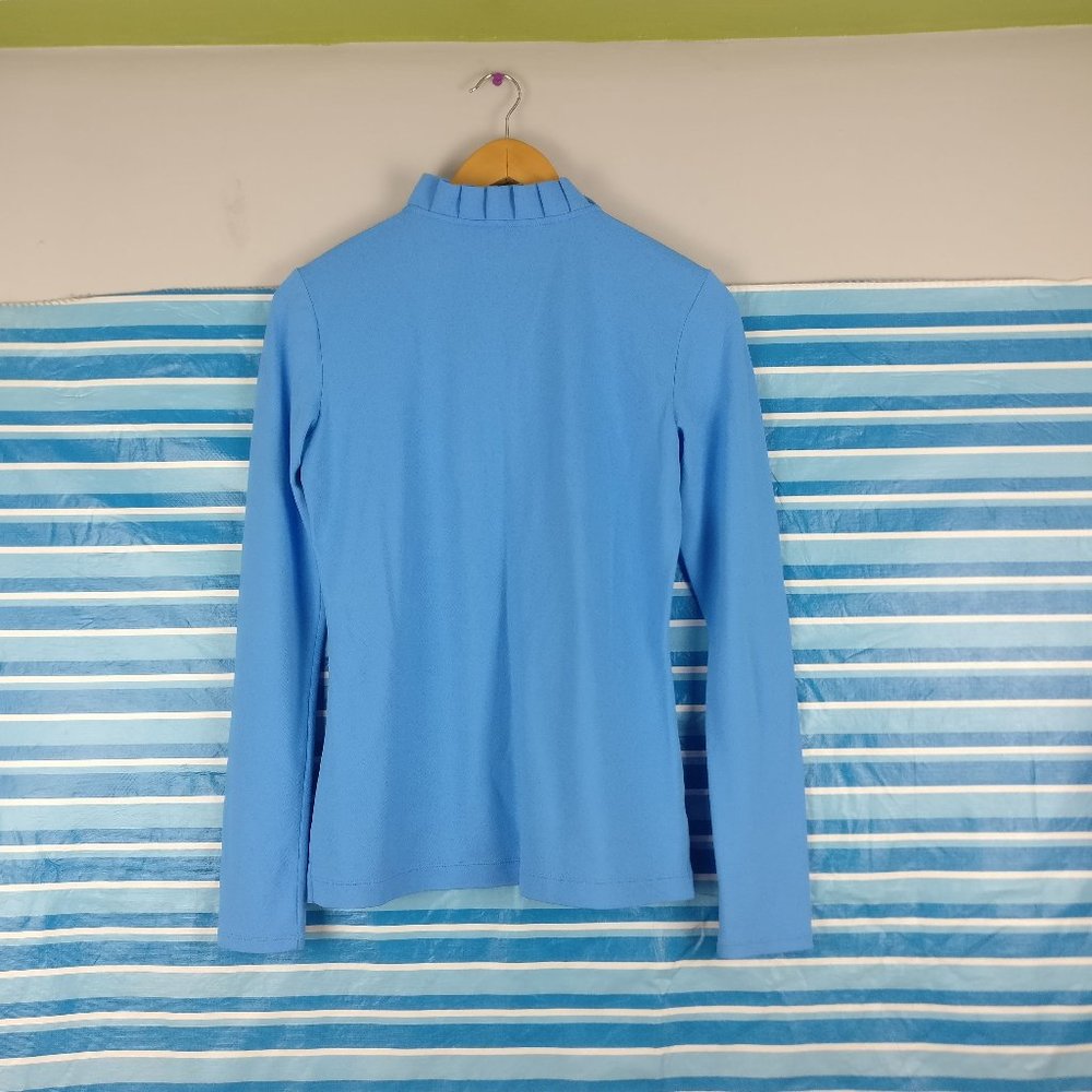 Lilly Pulitzer UPF 50+ Luxletic Frida Polo LSleeve S Blue Mandarinneck Crotchet - Picture 3 of 7